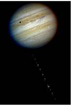 Hubble Space Telescope Composite of Comet Shoemaker-Levy 9 and Jupiter
(click to go to NASA description and enlargement)